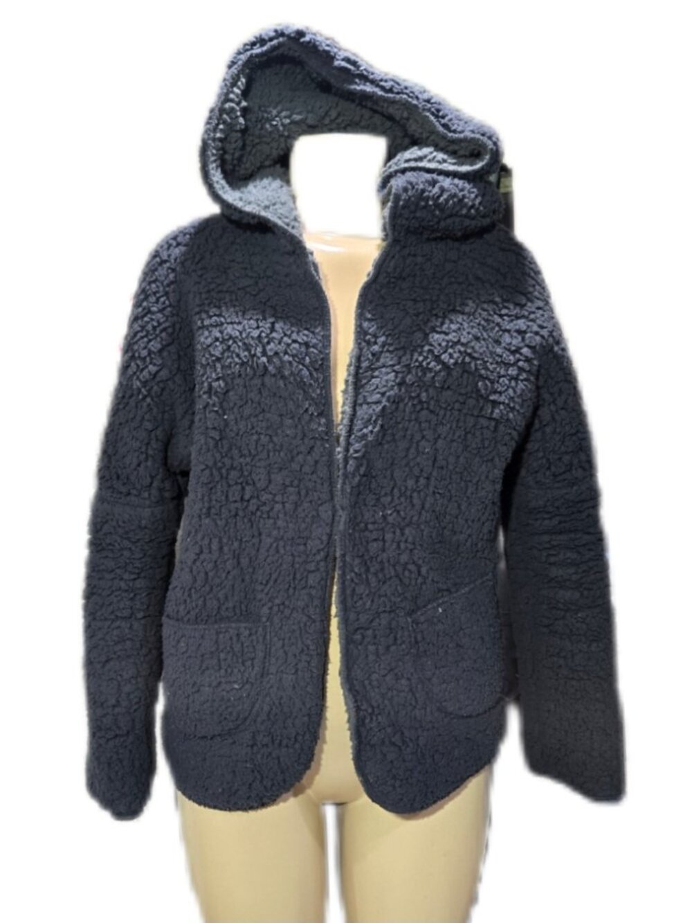 ★💗Juniors Fleece Shearling Gray Reversible Faux Fur Hooded Open Jacket Coat